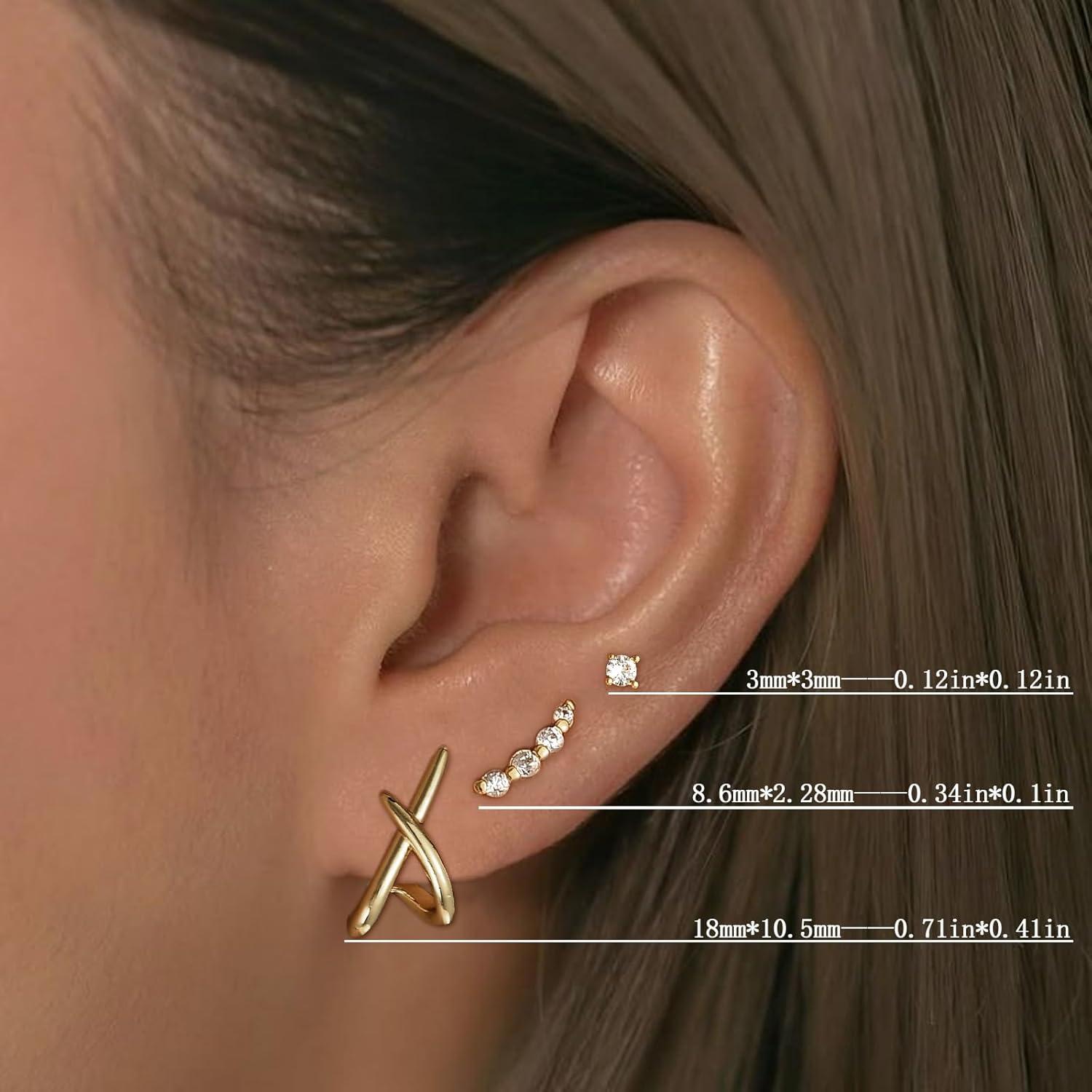 Pendientes de Stud de Oro 14k para Mujeres con Circonio