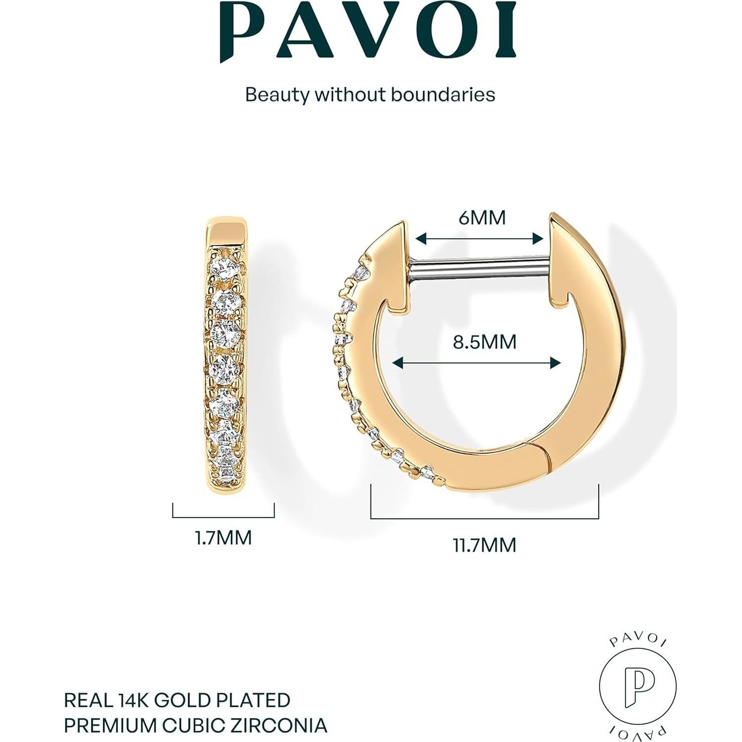 Pendientes de Aro de Zirconia Cubica PAVOI Baño de Oro 14K