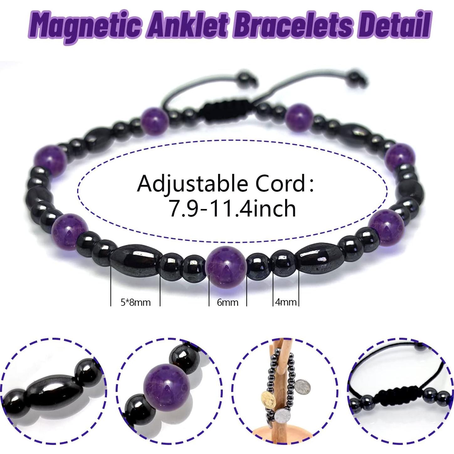 Set de Pulseras de Tobillo Terapia Magnética Hion - Hematita y Amatista