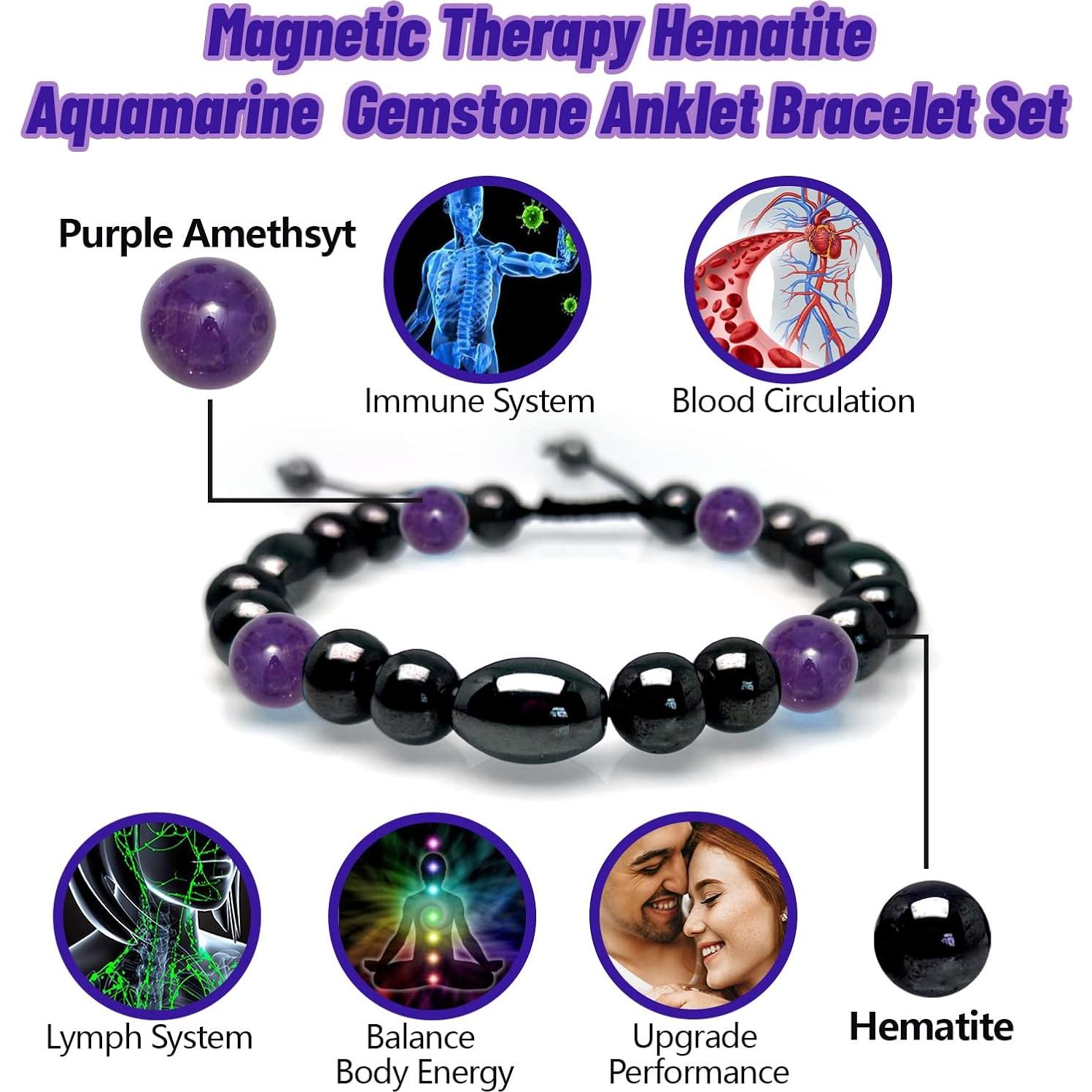 Set de Pulseras de Tobillo Terapia Magnética Hion - Hematita y Amatista