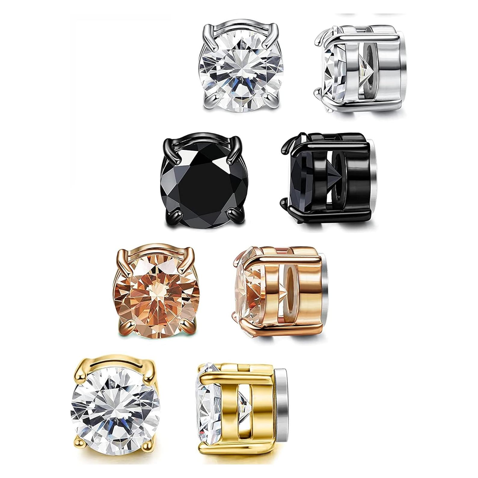 Pendientes Magnéticos de Acero Inoxidable SIISPRI 4 Pares 8MM