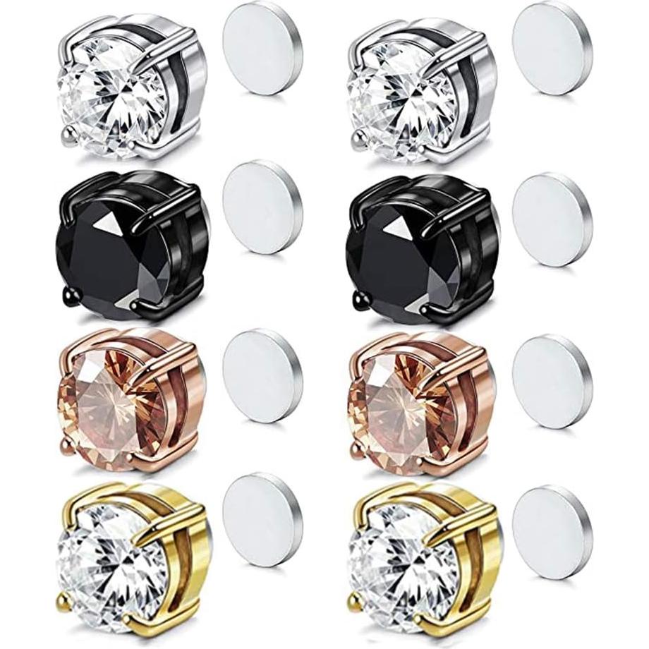 Pendientes Magnéticos de Acero Inoxidable SIISPRI 4 Pares 8MM
