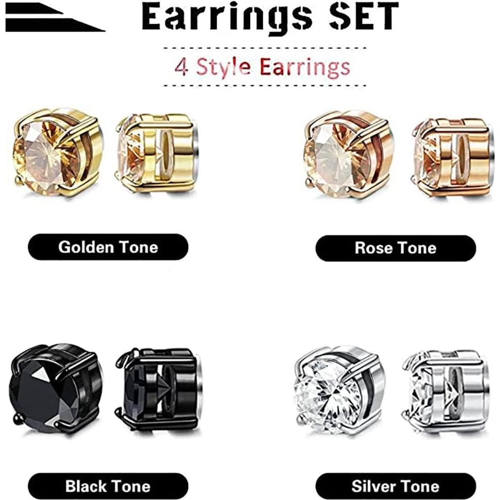 Pendientes Magnéticos de Acero Inoxidable SIISPRI 4 Pares 8MM