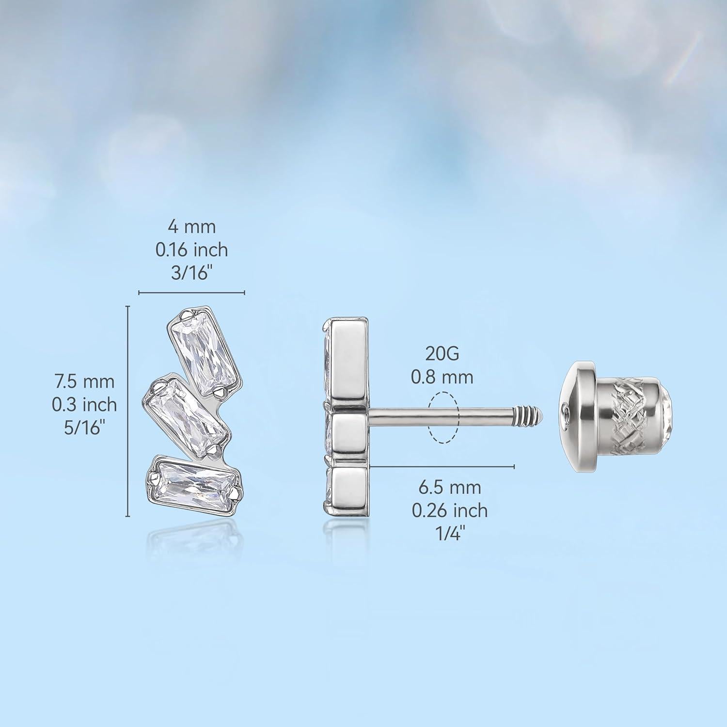 Pendientes de Titanio Hipoalergénicos Limerencia 20G Respaldo Tornillo