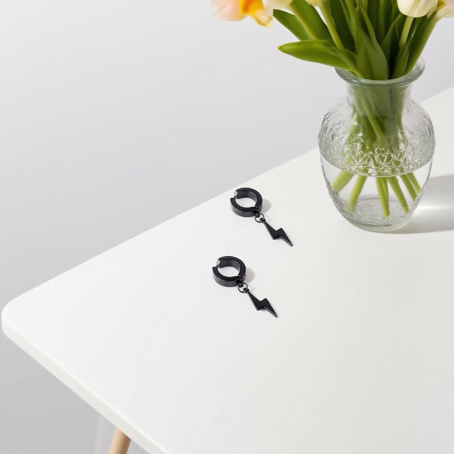 Pendientes Huggie Acero Inoxidable Priza Jewelry Rayo Colgante