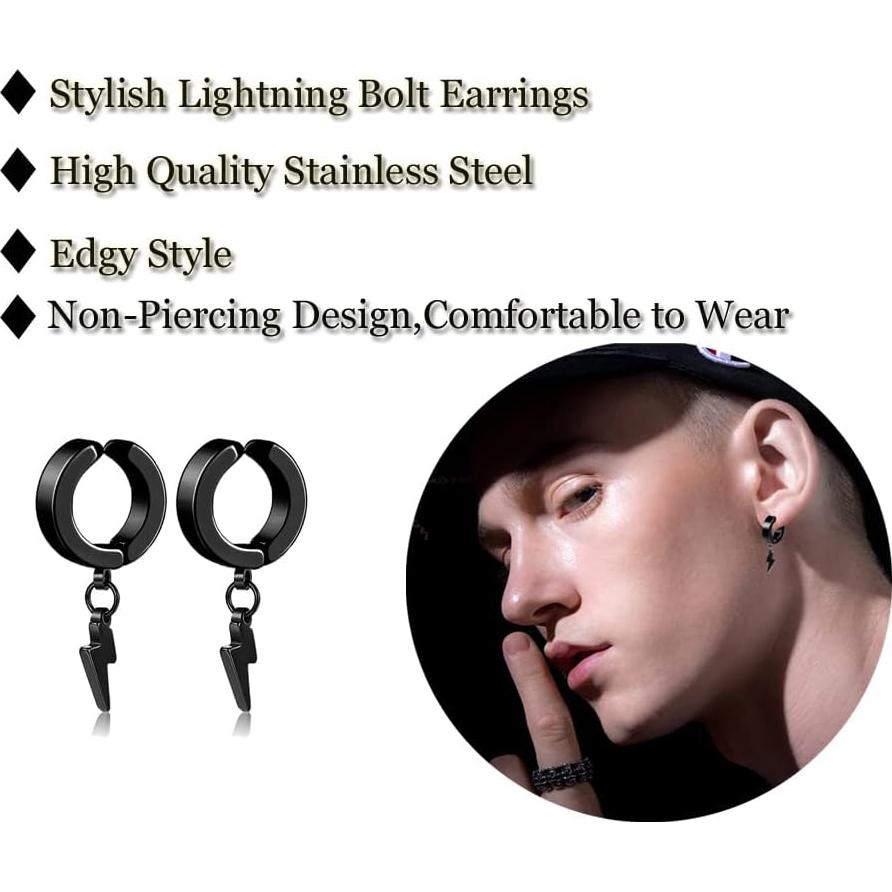 Pendientes Huggie Acero Inoxidable Priza Jewelry Rayo Colgante