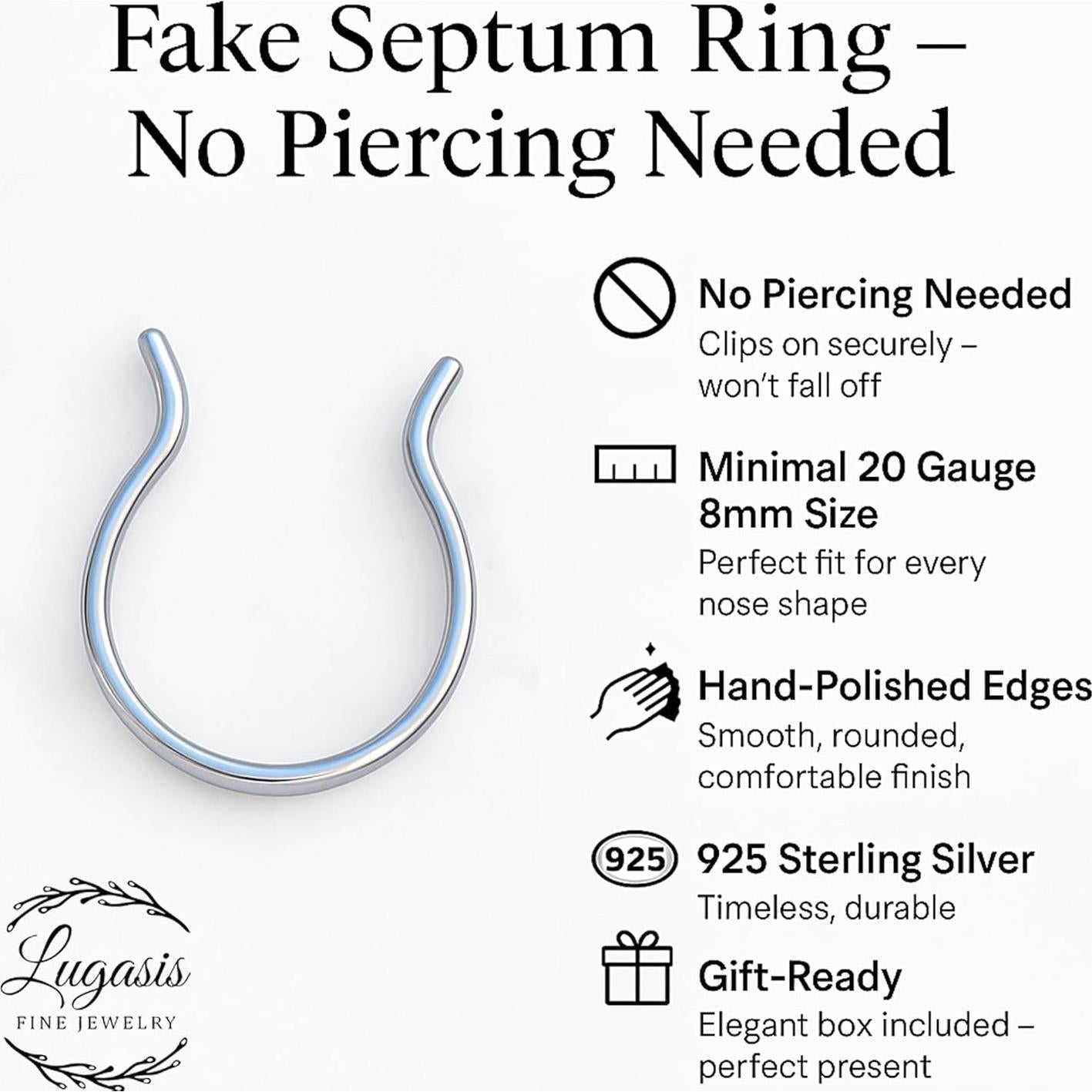 Anillo Septum Falso Plateado 20G 8mm - Clip On para Mujeres