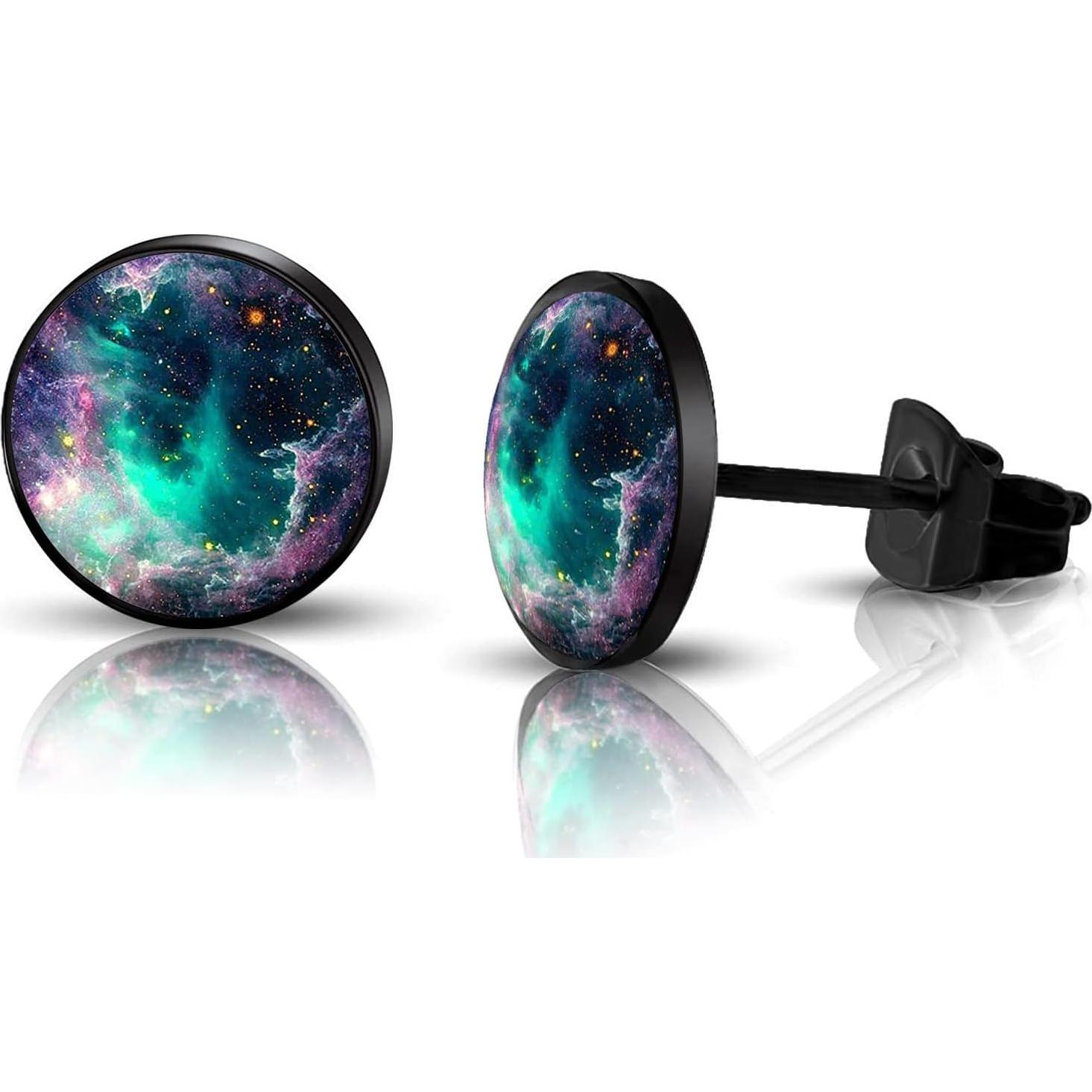 Pendientes de Botón Redondos SIISPRI 10mm Acero Inoxidable Negro