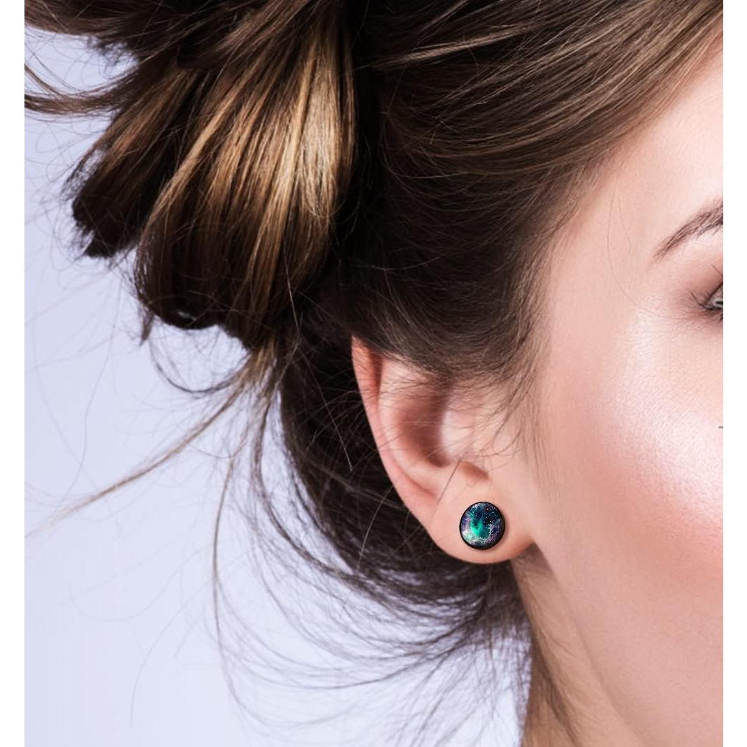 Pendientes de Botón Redondos SIISPRI 10mm Acero Inoxidable Negro