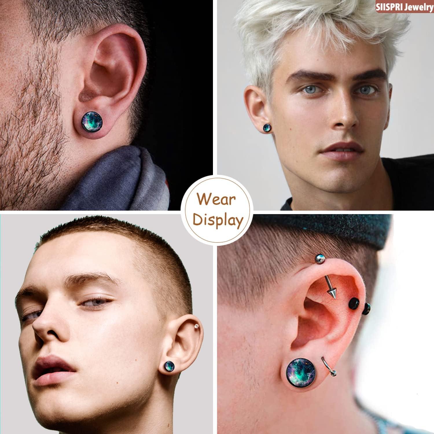 Pendientes de Botón Redondos SIISPRI 10mm Acero Inoxidable Negro