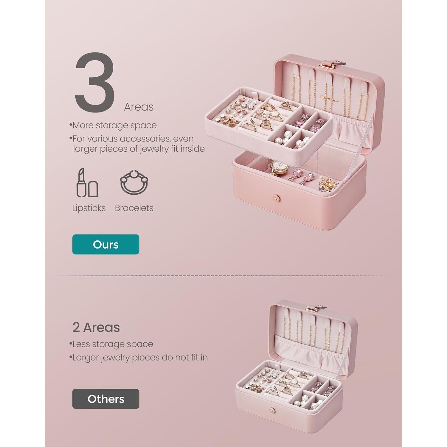 Caja de Joyería Portátil SONGMICS Rosa Gelatina 2 Capas