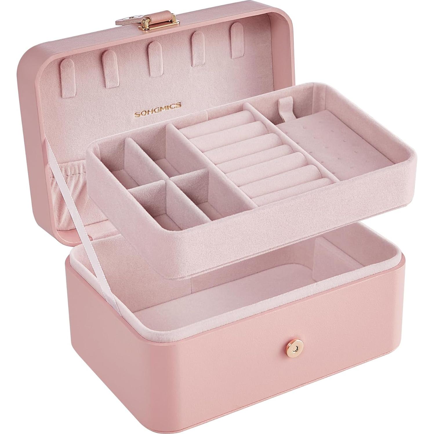 Caja de Joyería Portátil SONGMICS Rosa Gelatina 2 Capas