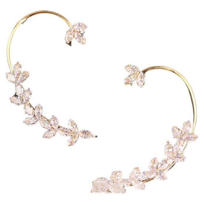 Clips para Oreja Dorados Sin Perforar 2PCS Diseño Hoja