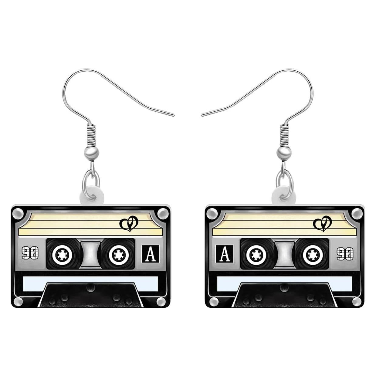 Pendientes de Cinta de Casete Vintage HUAGEO Doble Cara