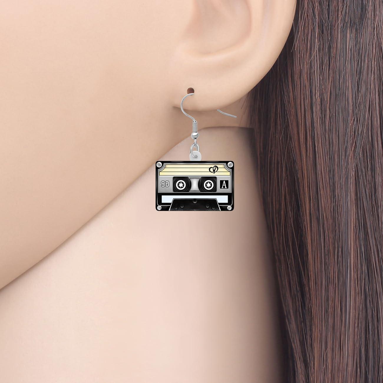 Pendientes de Cinta de Casete Vintage HUAGEO Doble Cara