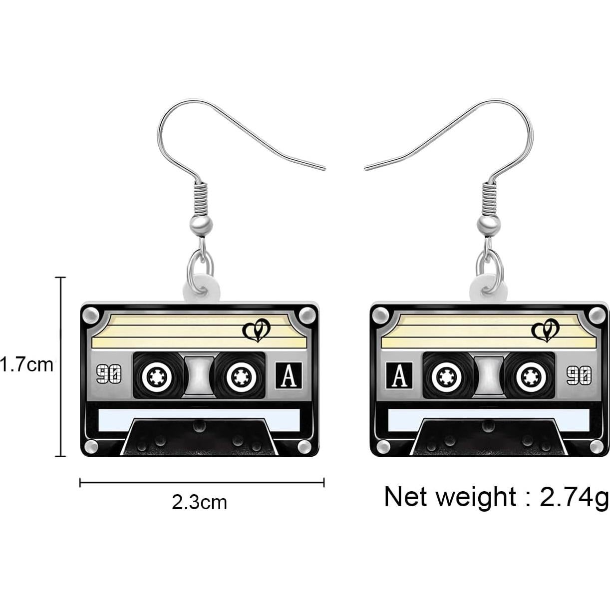 Pendientes de Cinta de Casete Vintage HUAGEO Doble Cara