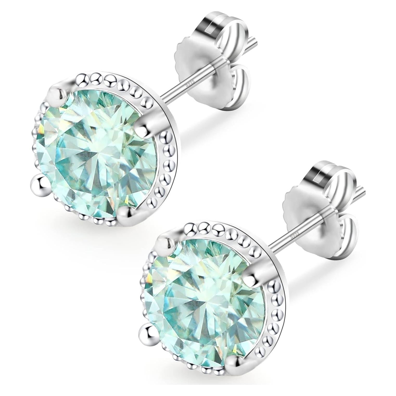 Pendientes de Stud de Plata con Moissanita Azul 2CT para Mujeres