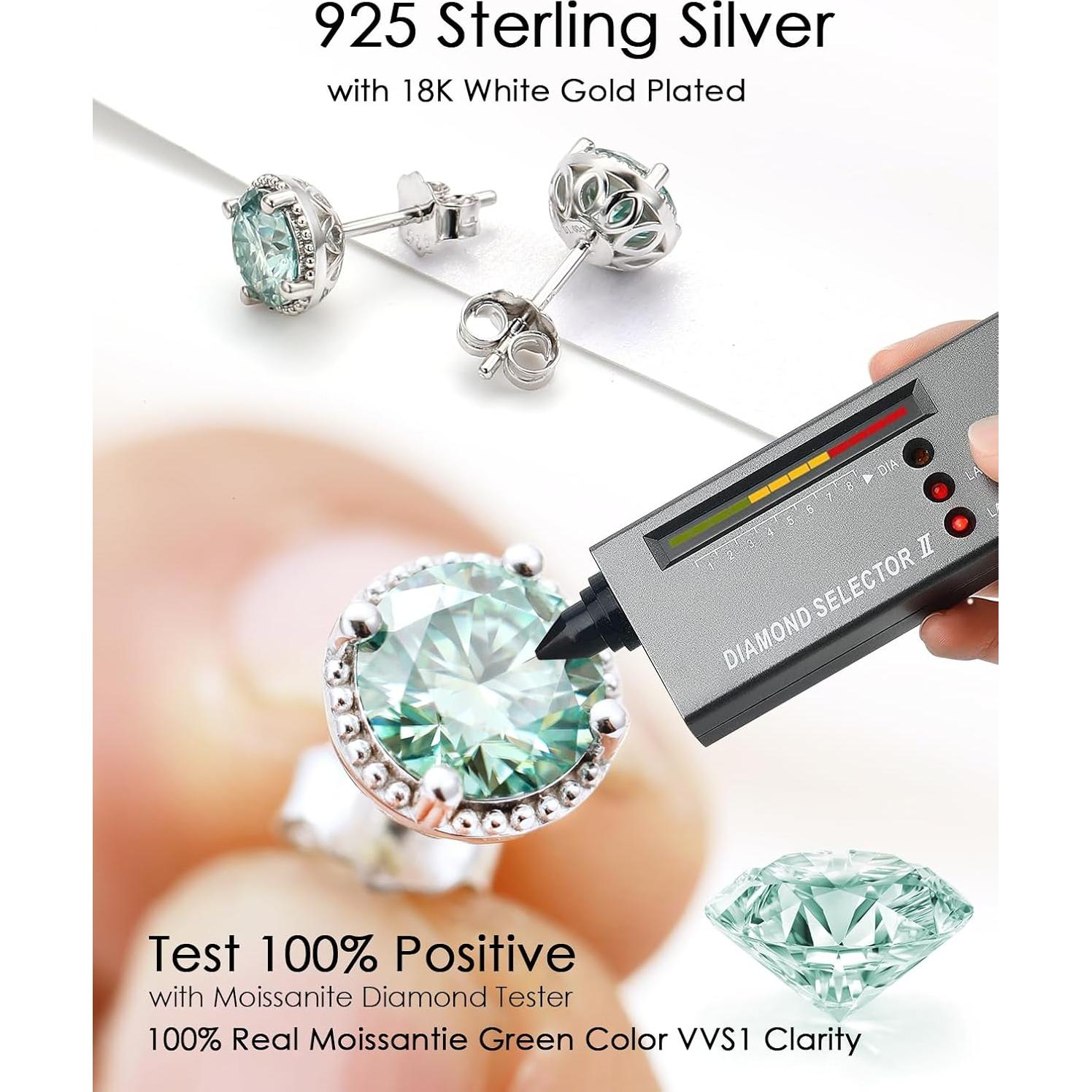 Pendientes de Stud de Plata con Moissanita Azul 2CT para Mujeres