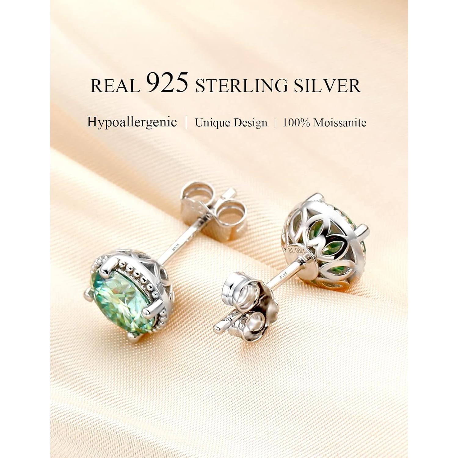 Pendientes de Stud de Plata con Moissanita Azul 2CT para Mujeres