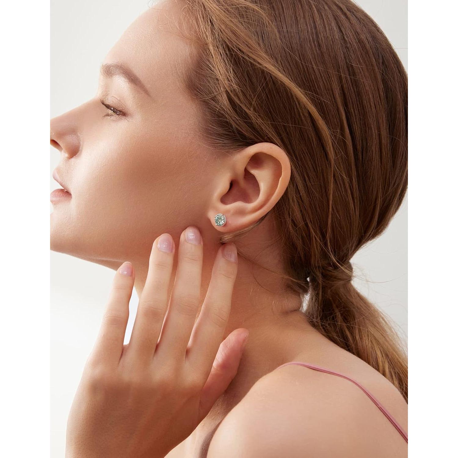 Pendientes de Stud de Plata con Moissanita Azul 2CT para Mujeres