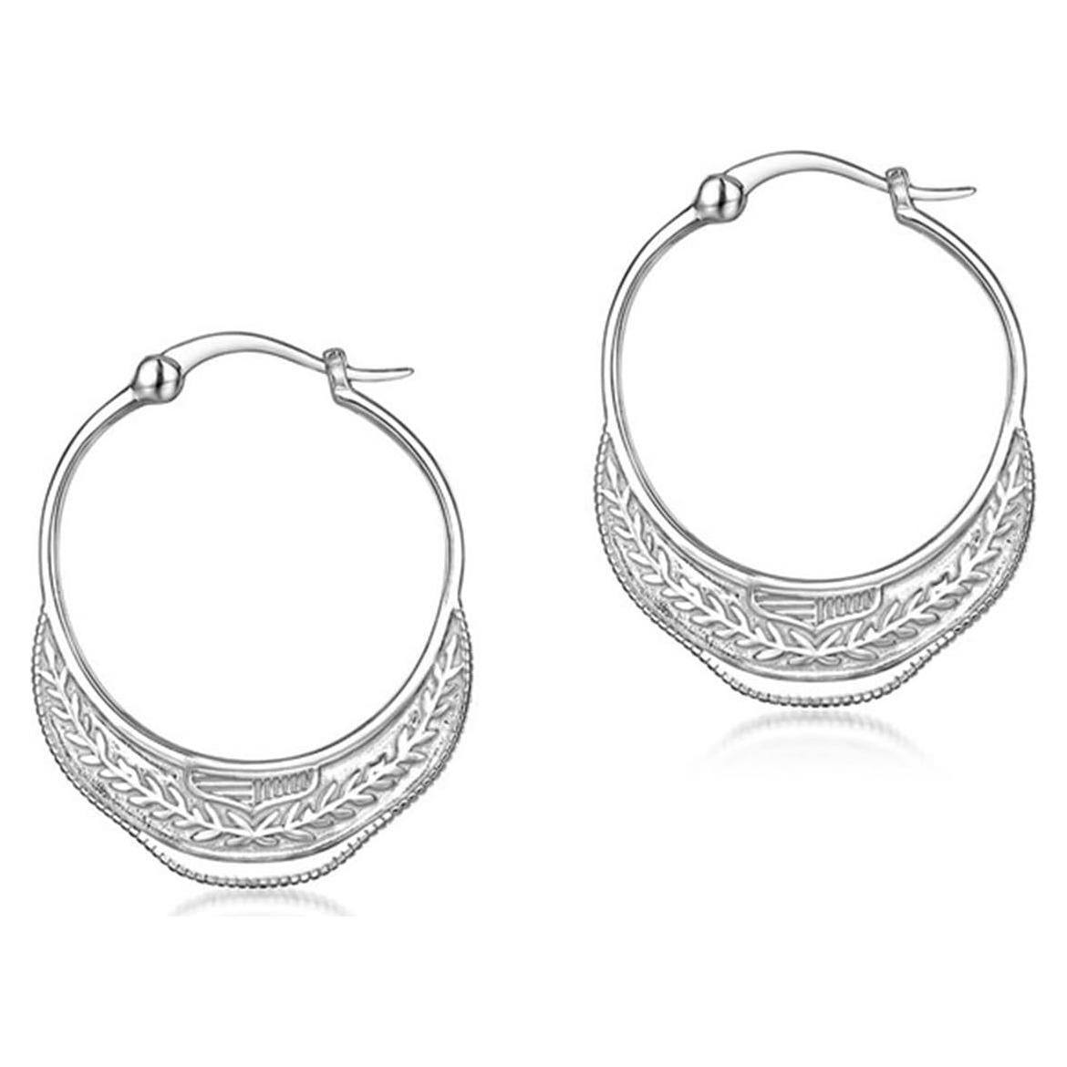 Pendientes de Aro Texturizados en Plata Esterlina S925 - Diseño Hoja