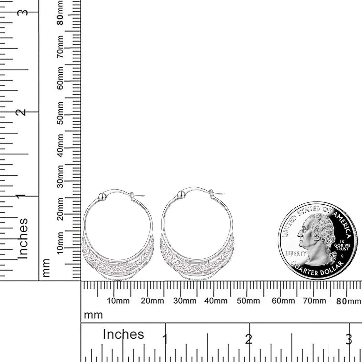 Pendientes de Aro Texturizados en Plata Esterlina S925 - Diseño Hoja