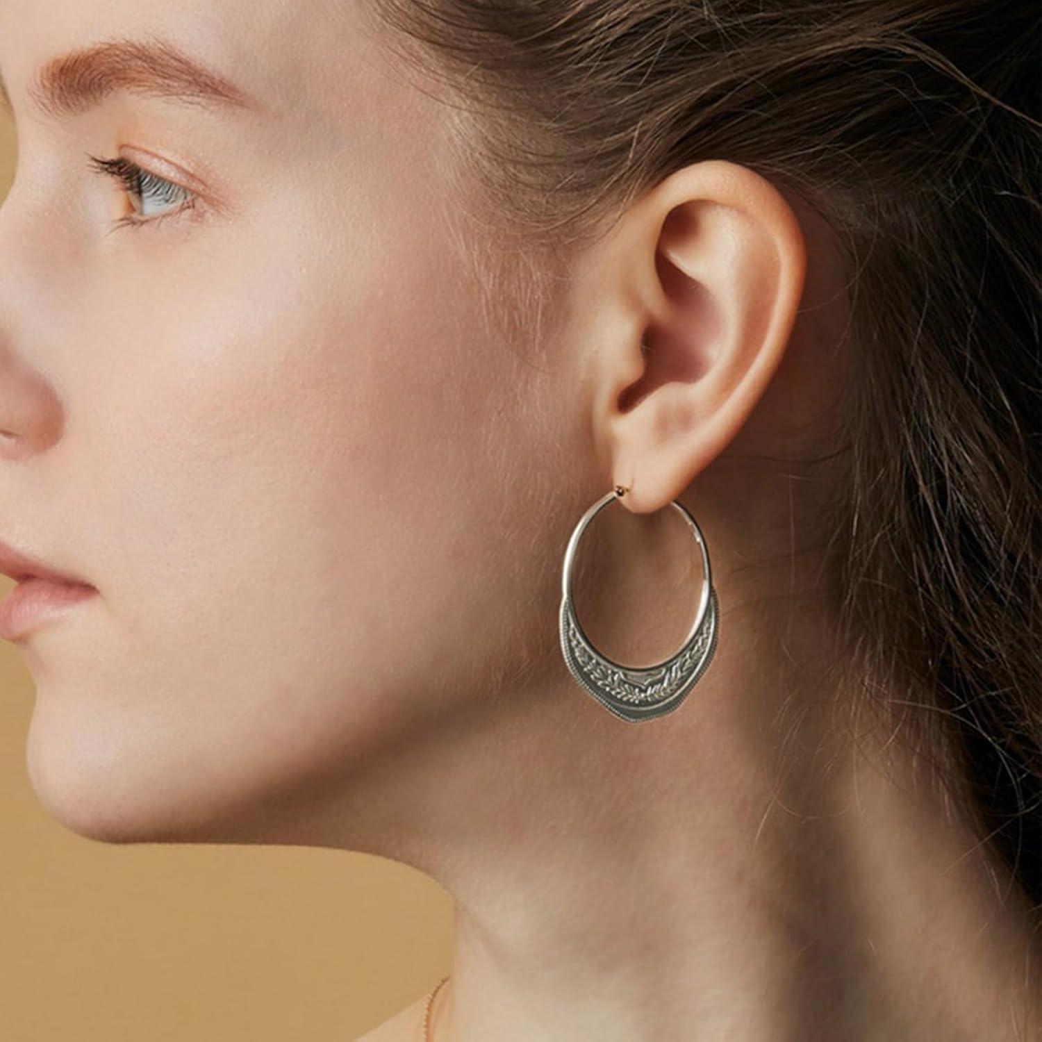 Pendientes de Aro Texturizados en Plata Esterlina S925 - Diseño Hoja