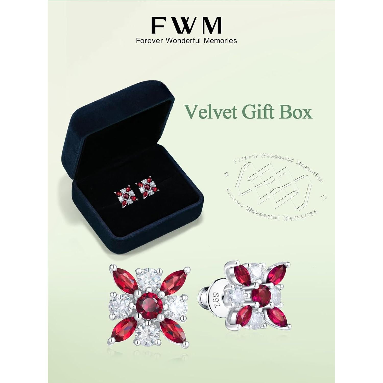 Pendientes de Stud de Moissanite y Rubí 1.64ct FWM Joyas