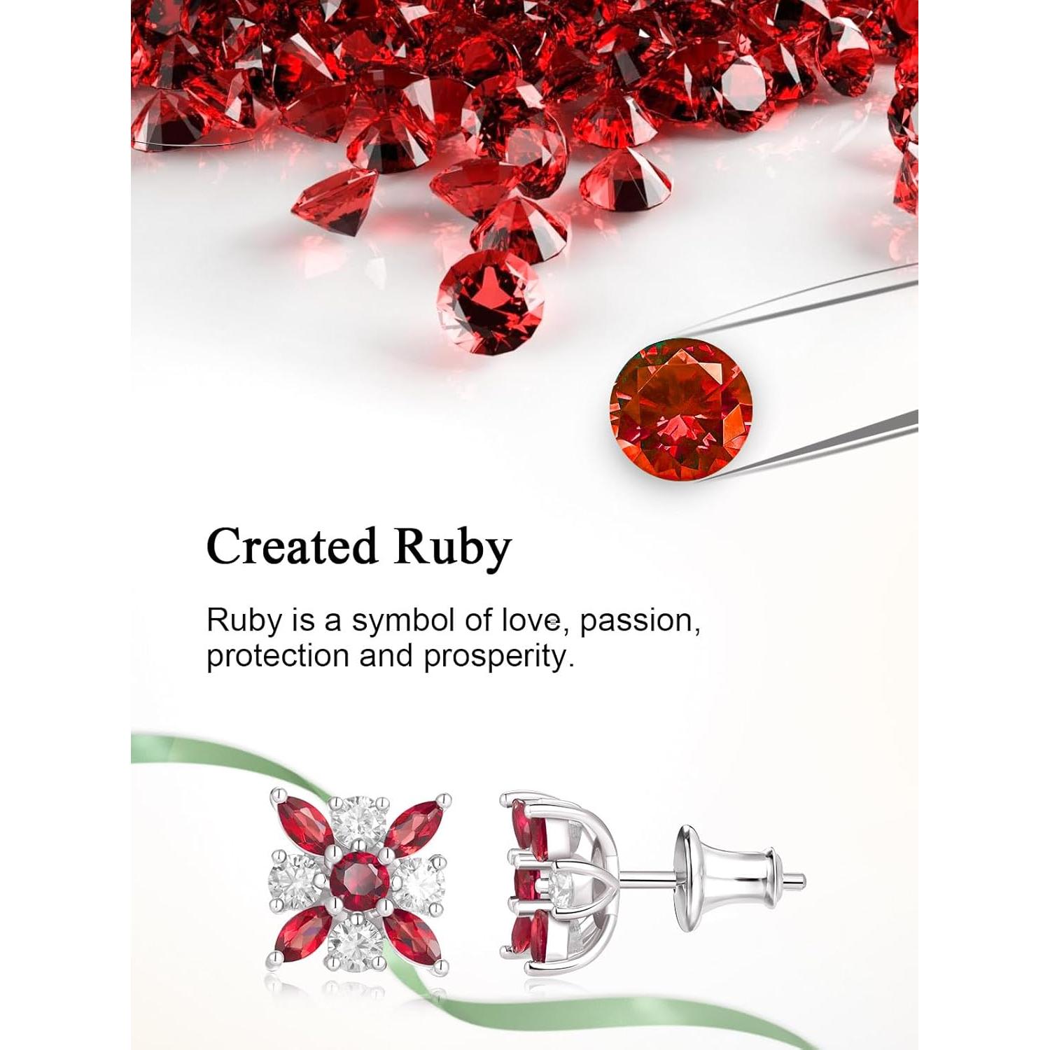 Pendientes de Stud de Moissanite y Rubí 1.64ct FWM Joyas