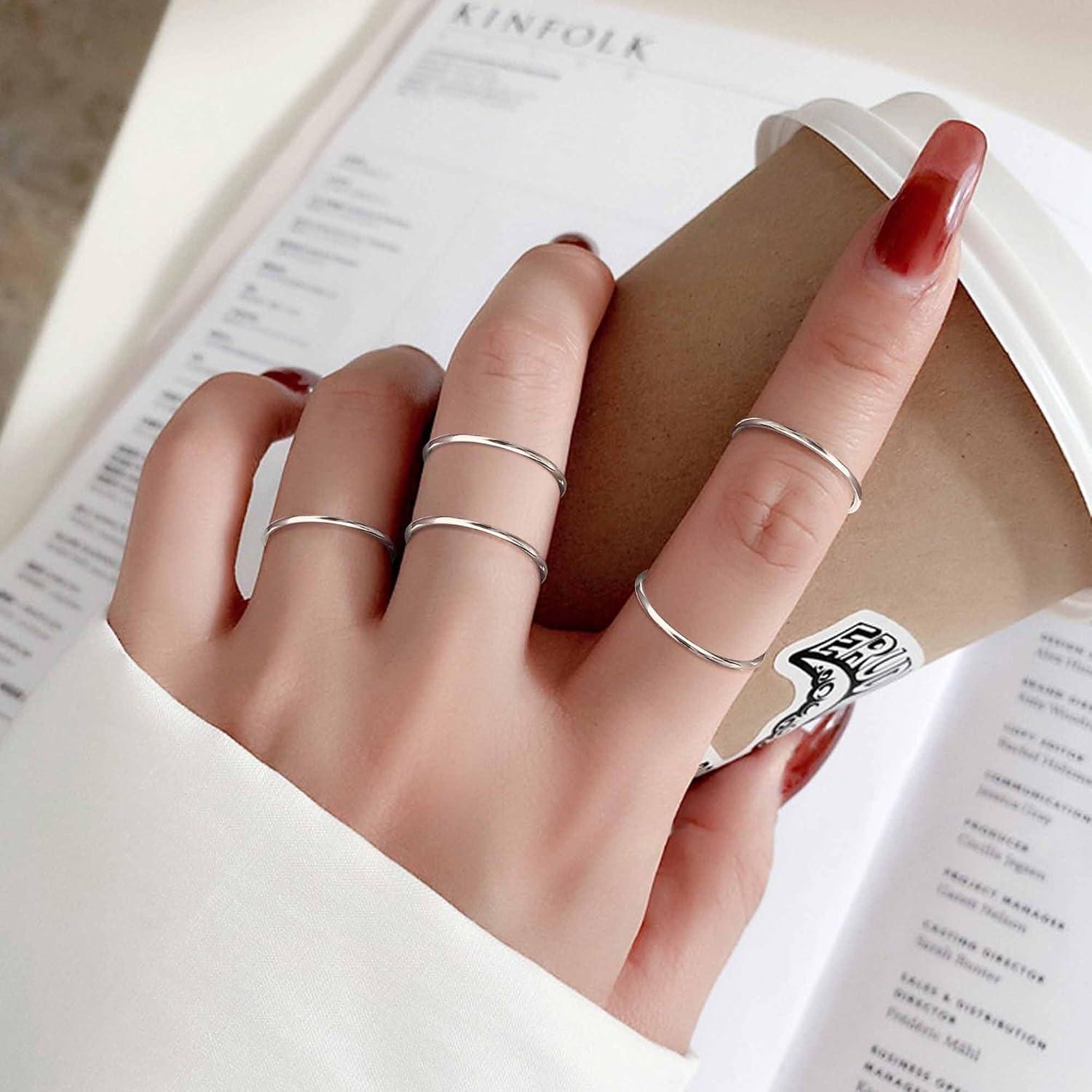 Conjunto de 10 Anillos Midi de Acero Inoxidable FINREZIO Talla 2-11