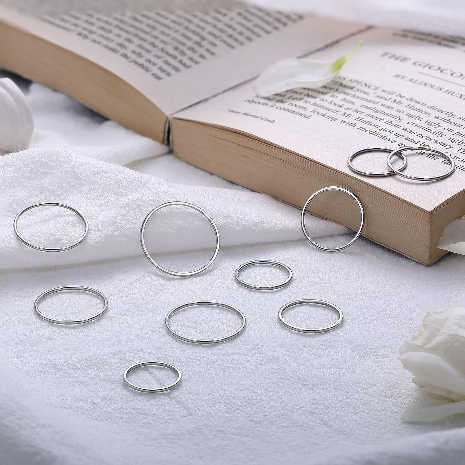 Conjunto de 10 Anillos Midi de Acero Inoxidable FINREZIO Talla 2-11