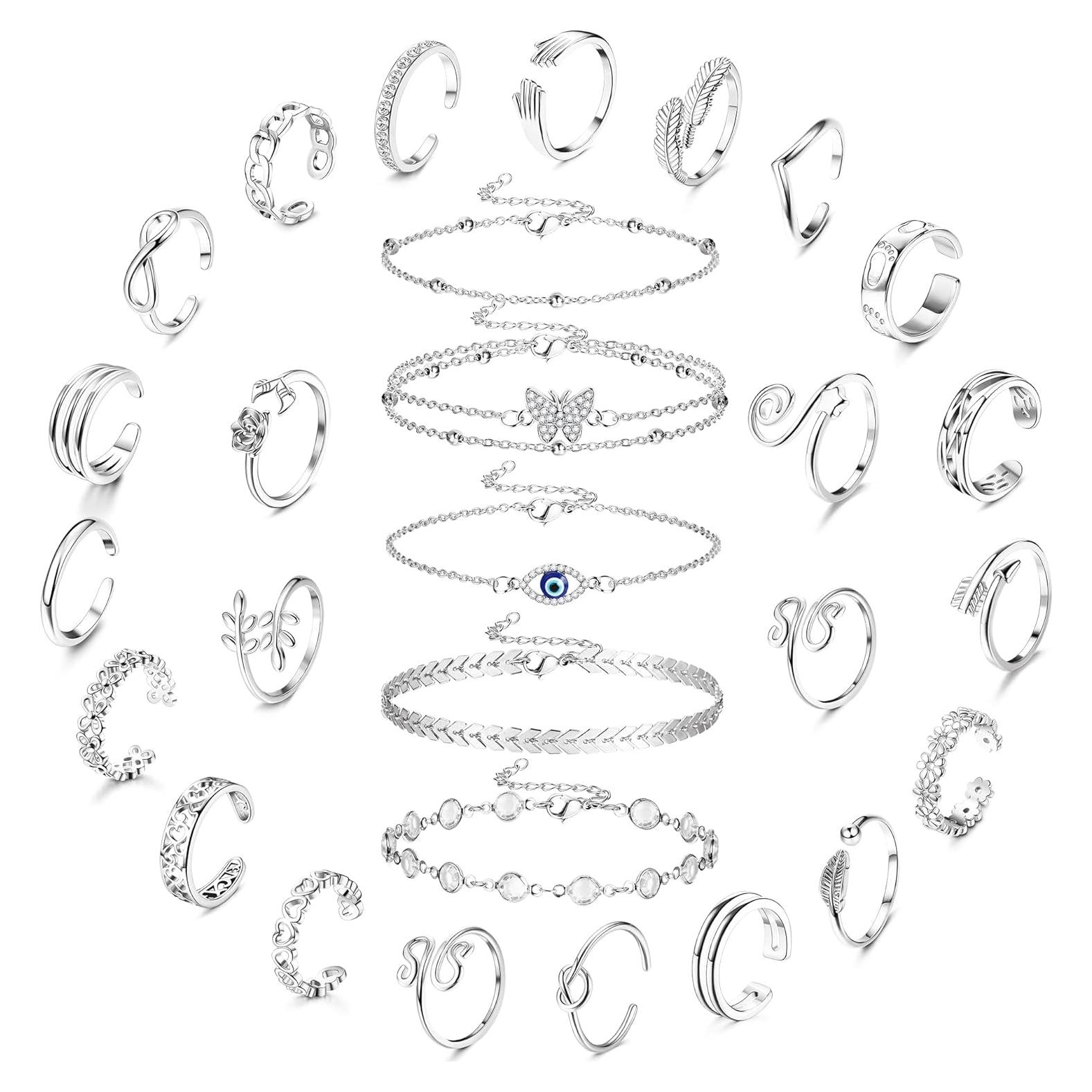 Conjunto de Tobilleras y Anillos Abiertos Sanfenly para Mujeres