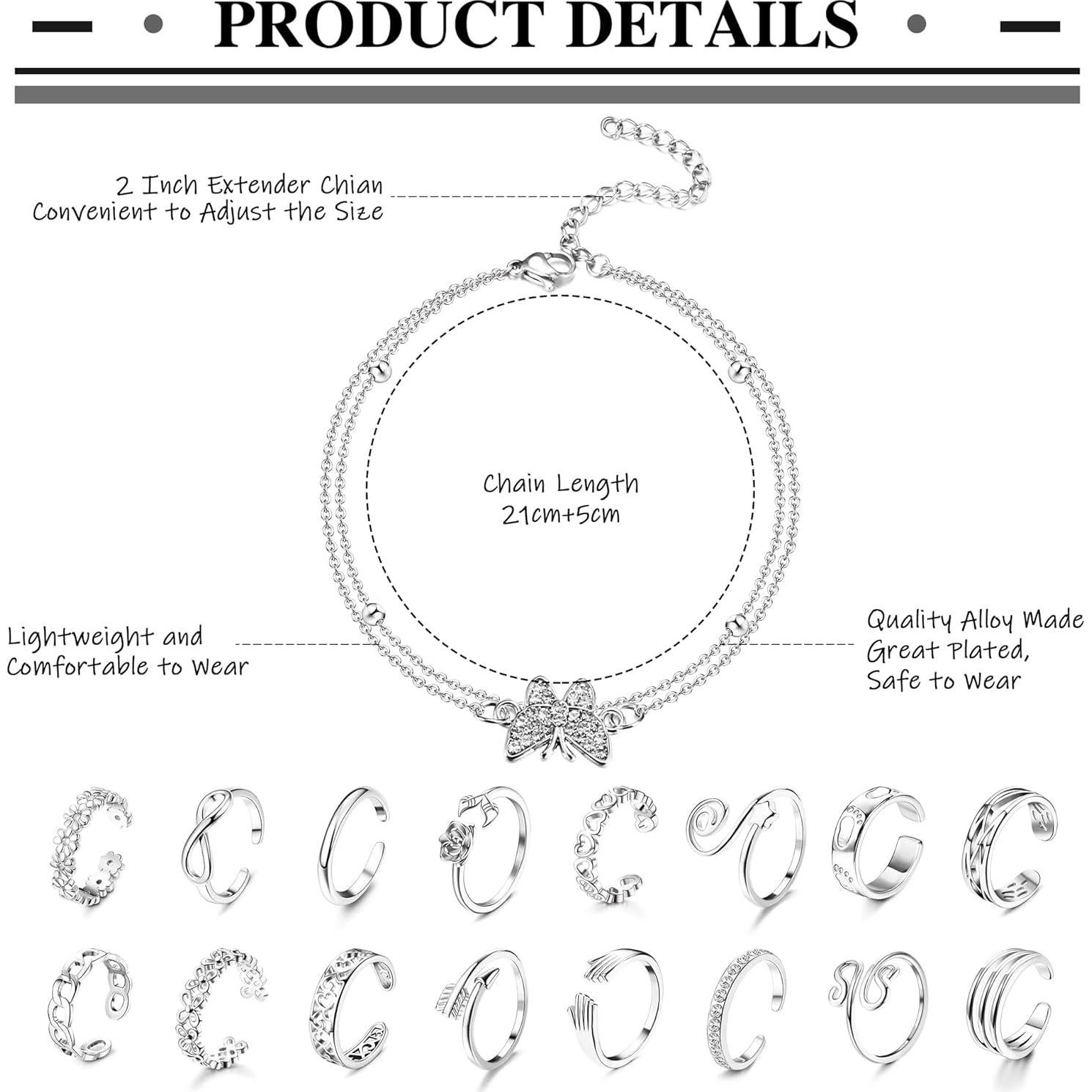 Conjunto de Tobilleras y Anillos Abiertos Sanfenly para Mujeres