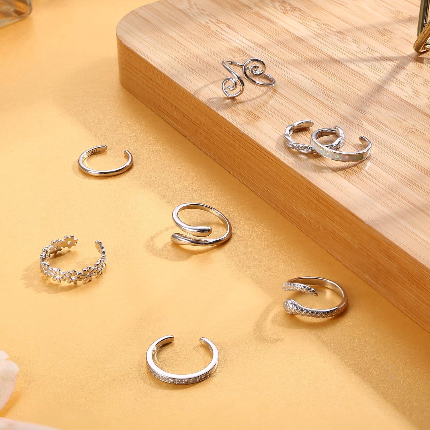 Anillos de Dedo de Plata Esterlina 925 Fiasaso Ajustables