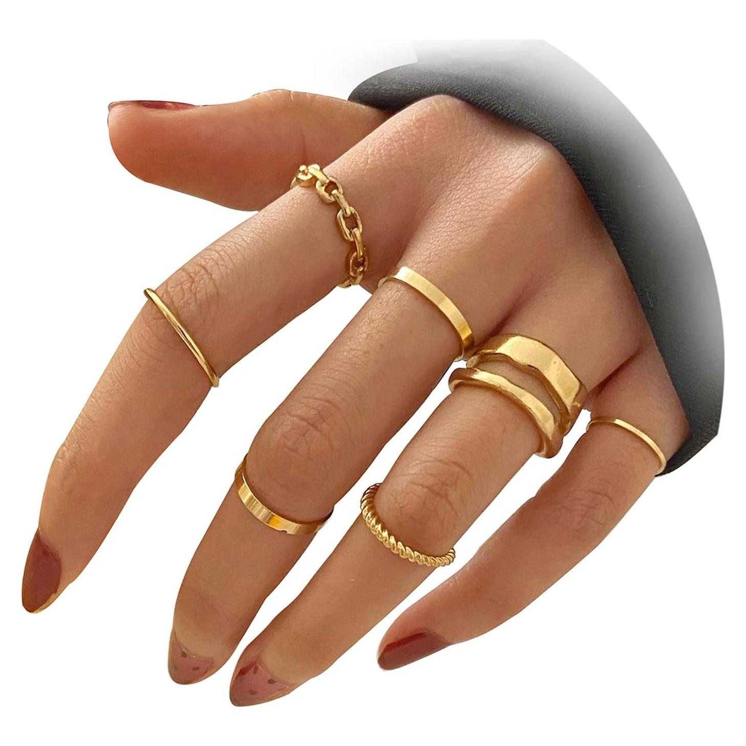 Conjunto de Anillos de Nudillo FAXHION Oro Vintage Boho 7 Piezas