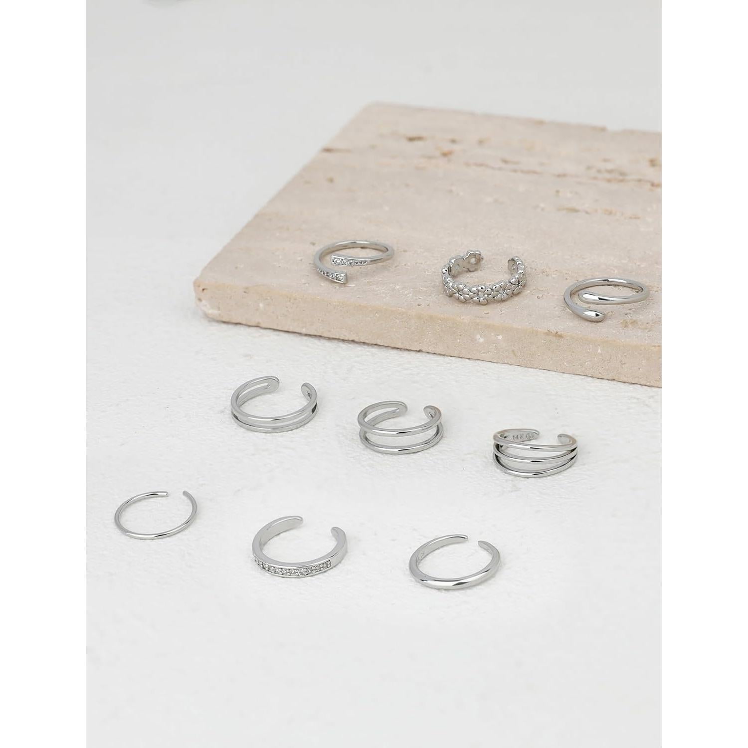 9 Anillos de Dedo del Pie Ajustables Oro 14K para Mujeres