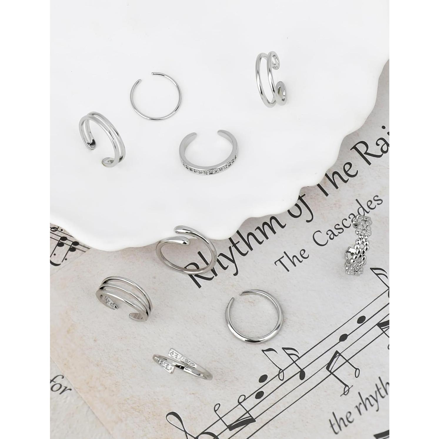 9 Anillos de Dedo del Pie Ajustables Oro 14K para Mujeres