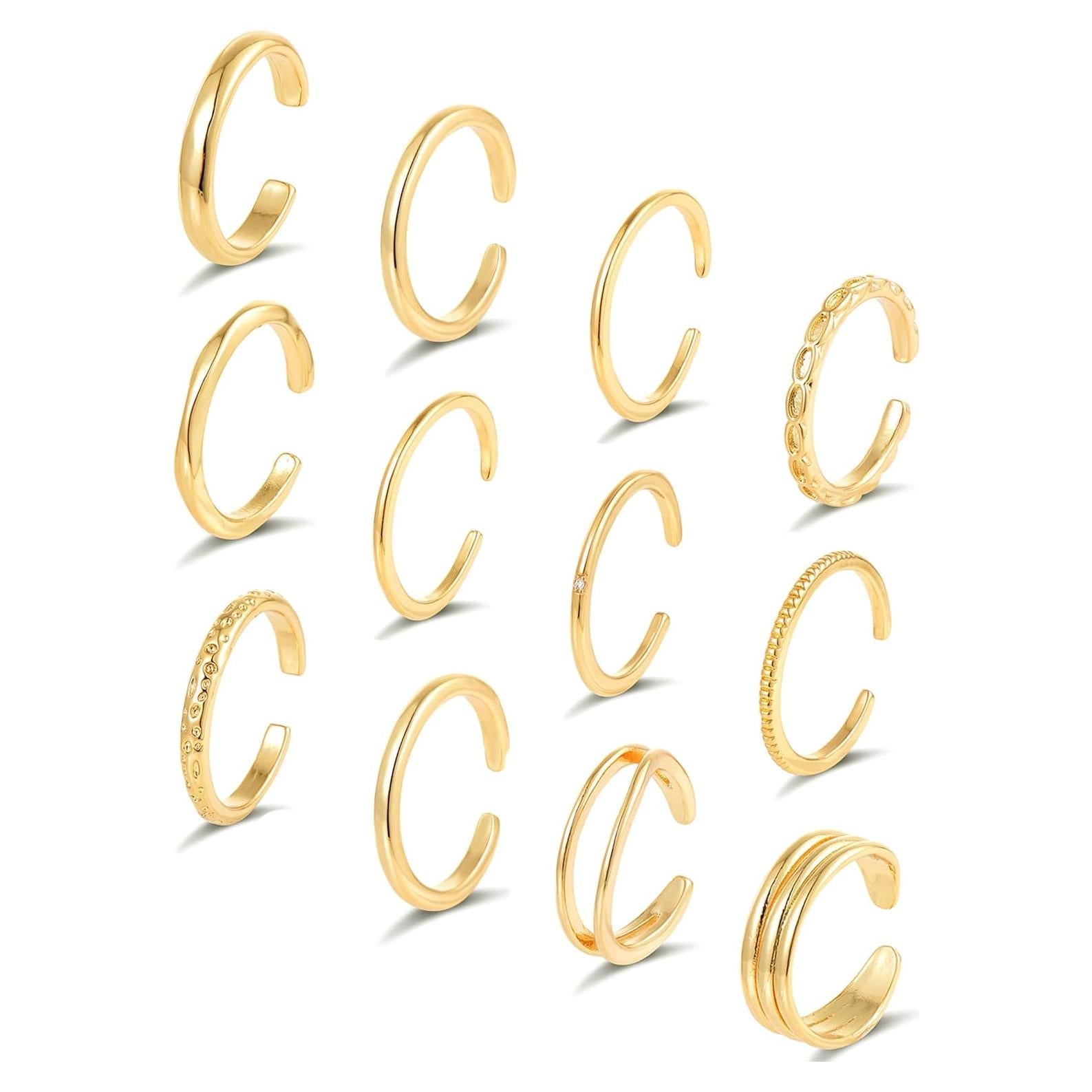 Anillos de Dedo Abiertos Tornito 12Pcs Oro 18K Ajustables