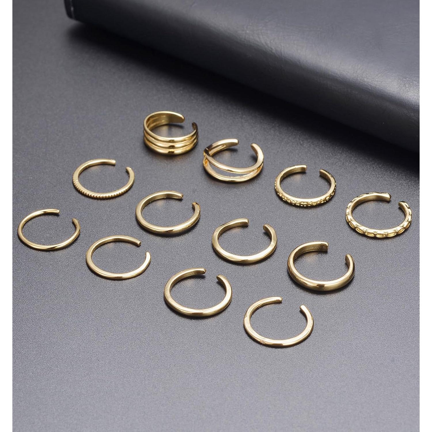 Anillos de Dedo Abiertos Tornito 12Pcs Oro 18K Ajustables