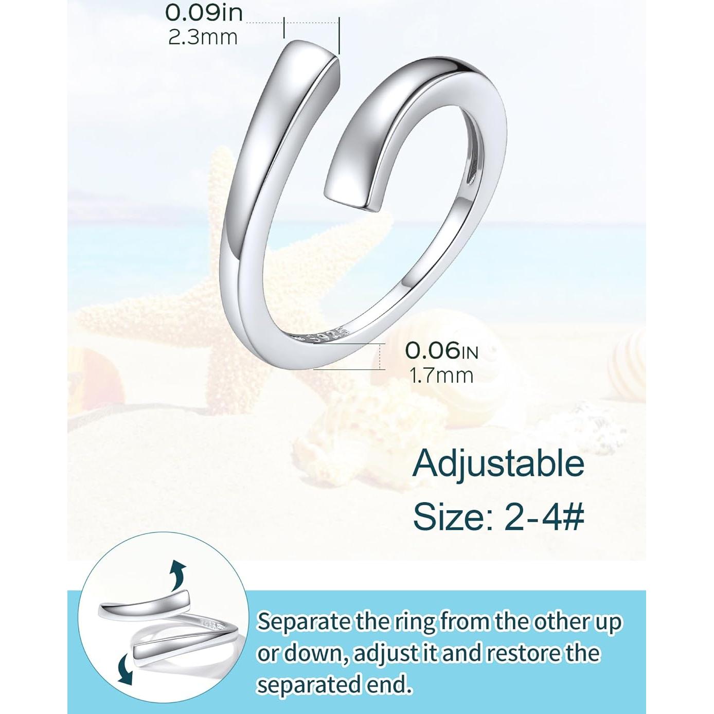 Anillo para Dedo de Pie ChicSilver 925 Plata Esterlina Ajustable
