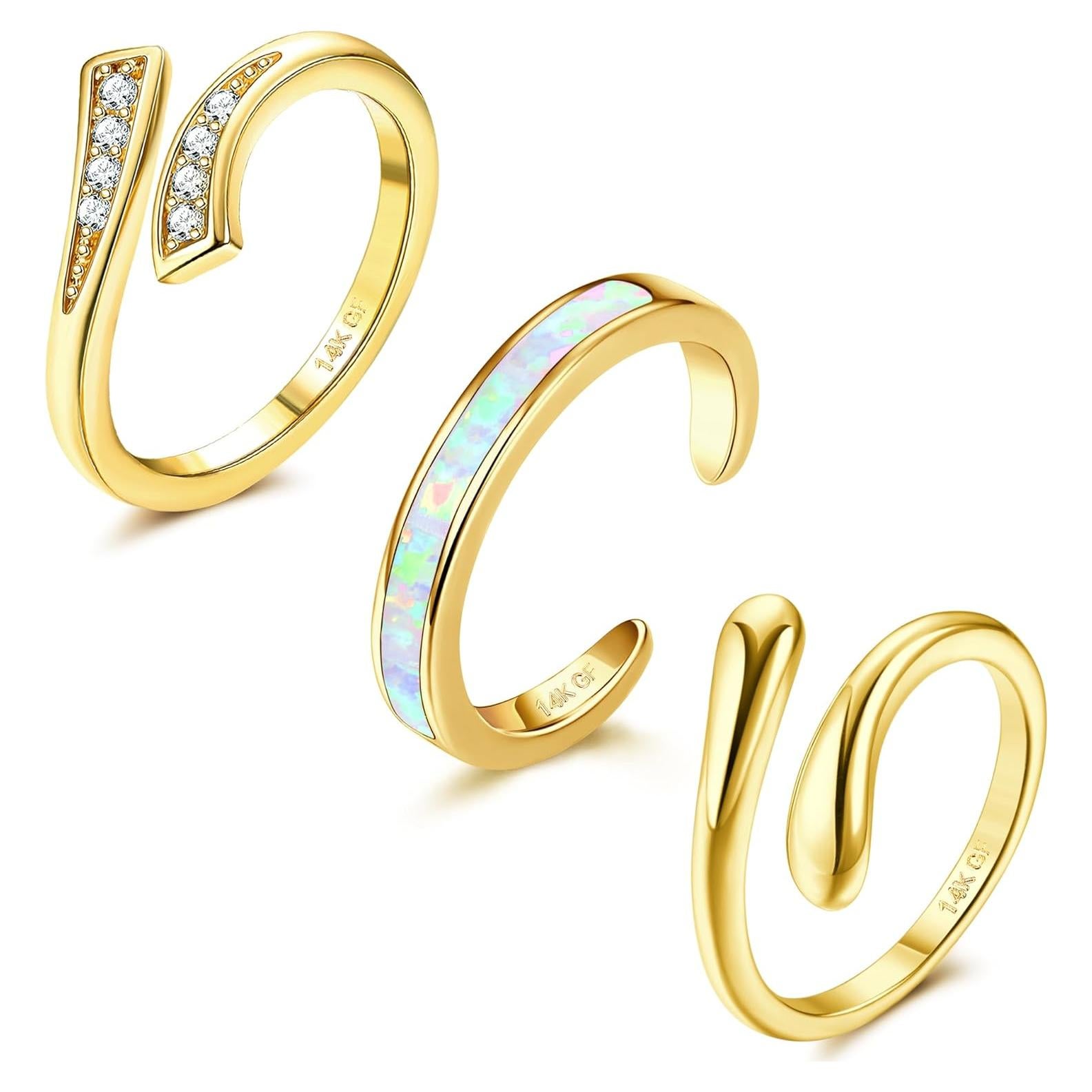 Conjunto de 3 Anillos de Dedo Ajustables FIASASO Oro 14k