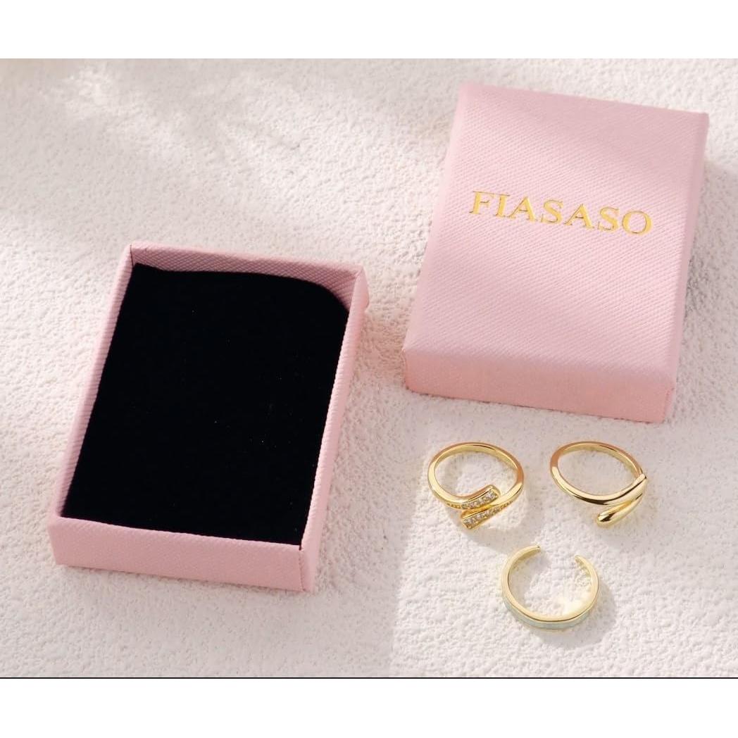 Conjunto de 3 Anillos de Dedo Ajustables FIASASO Oro 14k