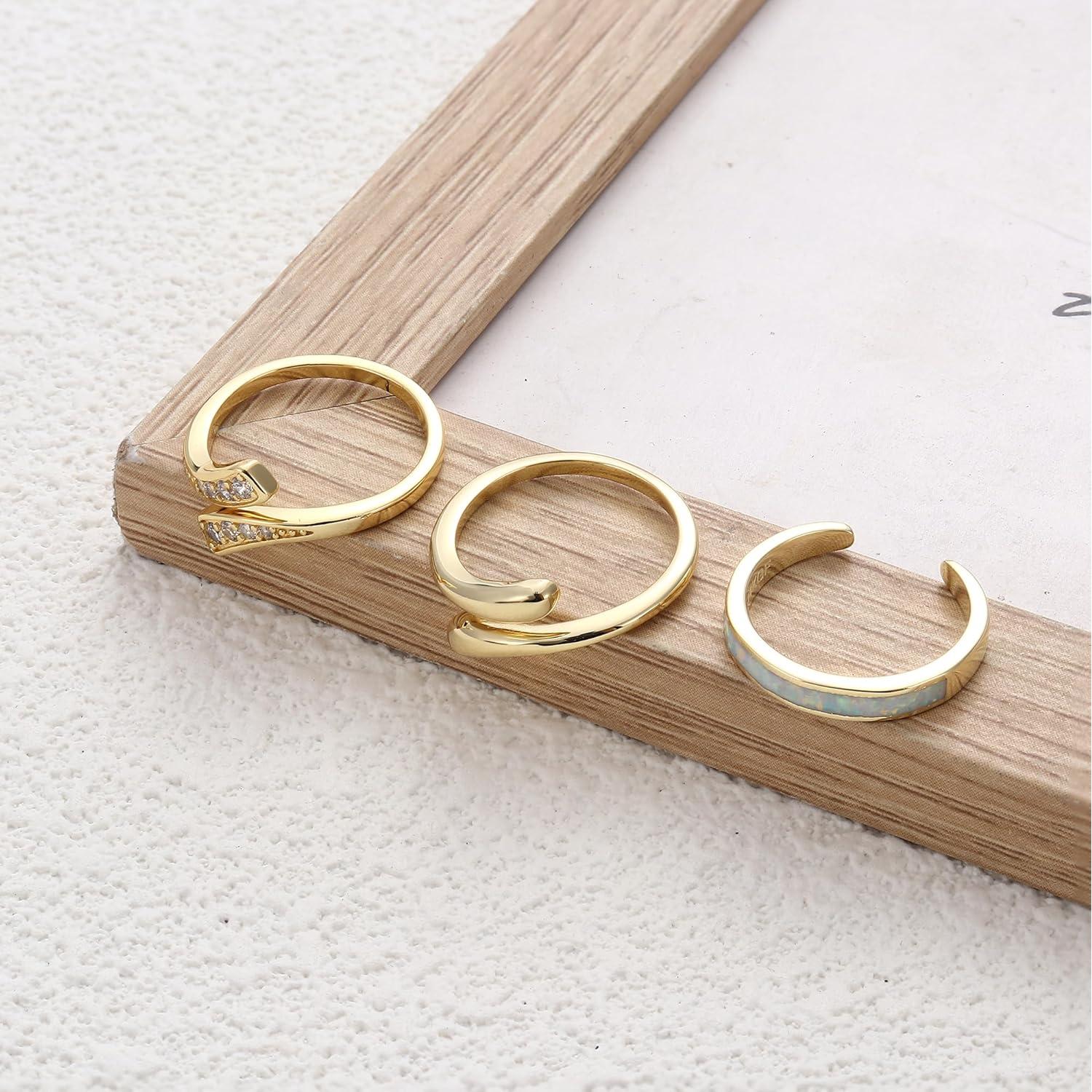 Conjunto de 3 Anillos de Dedo Ajustables FIASASO Oro 14k