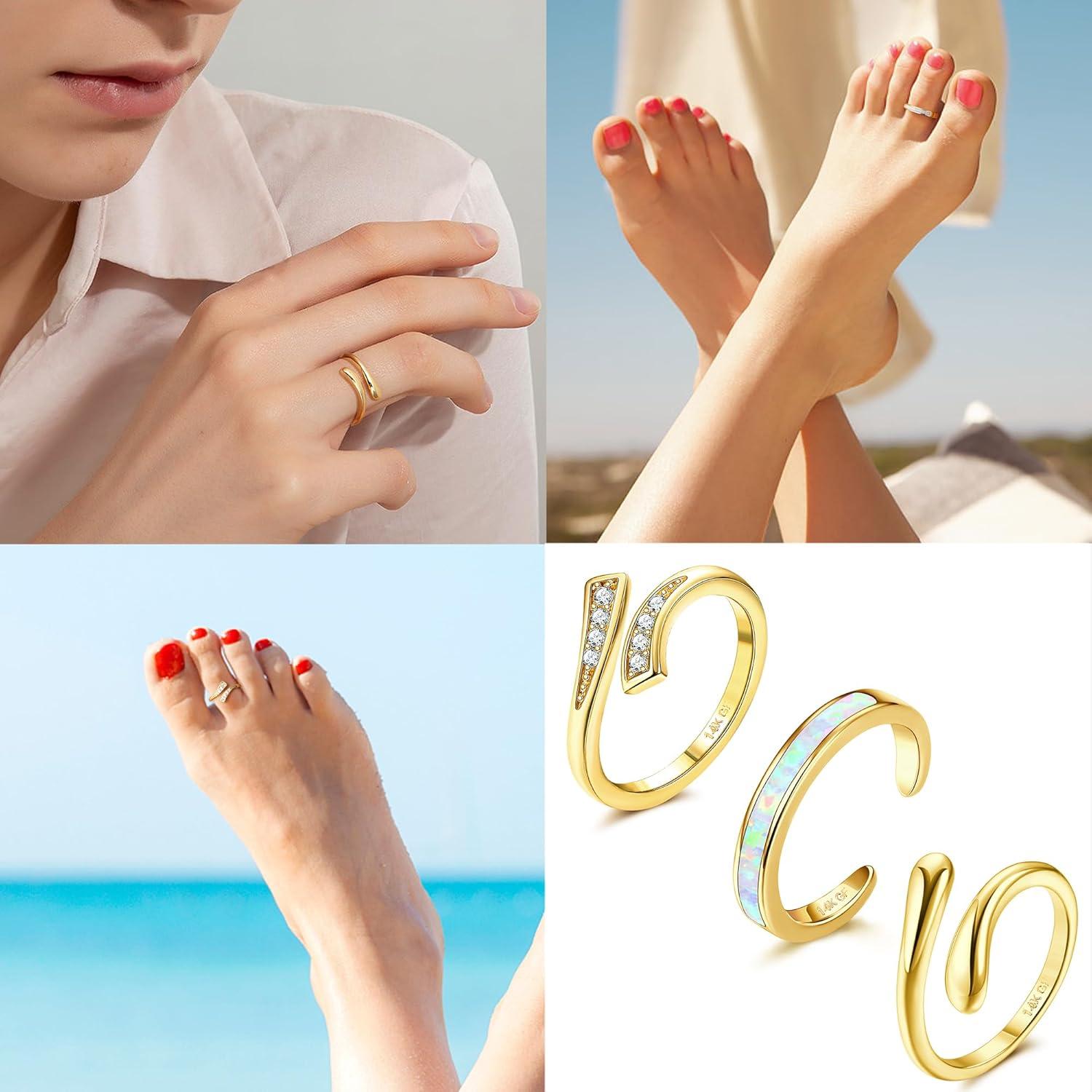 Conjunto de 3 Anillos de Dedo Ajustables FIASASO Oro 14k