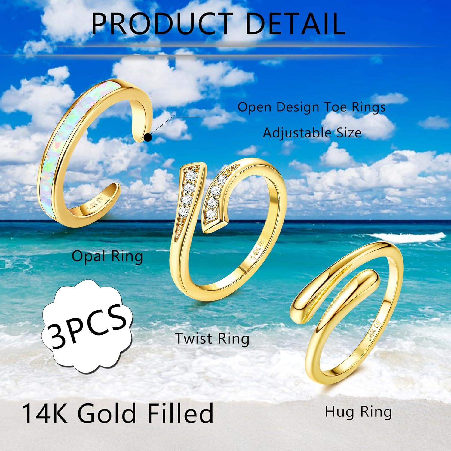 Conjunto de 3 Anillos de Dedo Ajustables FIASASO Oro 14k