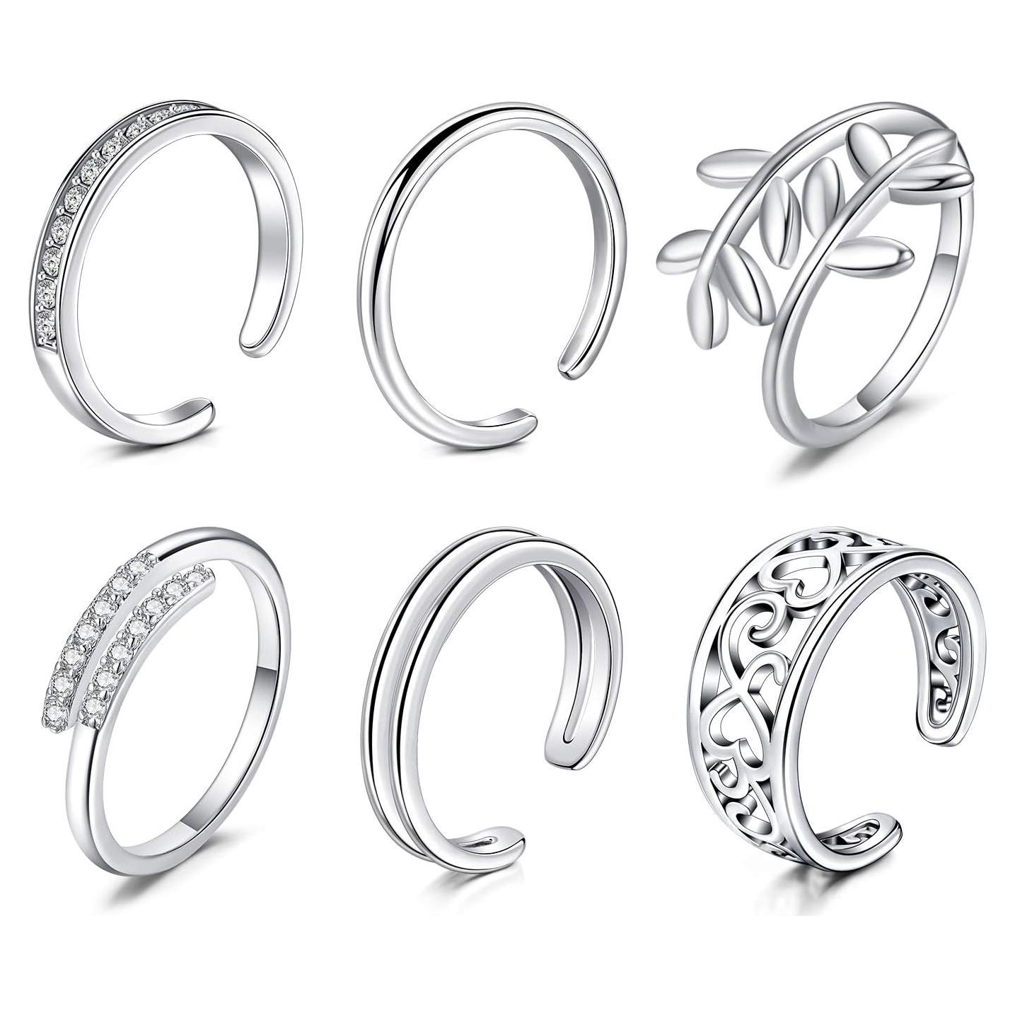 Anillos ajustables para dedos de los pies Longita - 6 piezas de plata