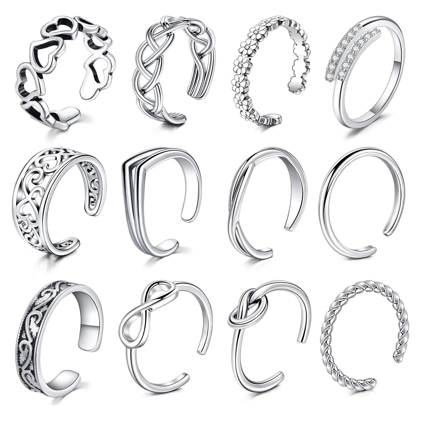 Juego de 12 Anillos Abiertos Ajustables Mayhoop - Acero Inoxidable