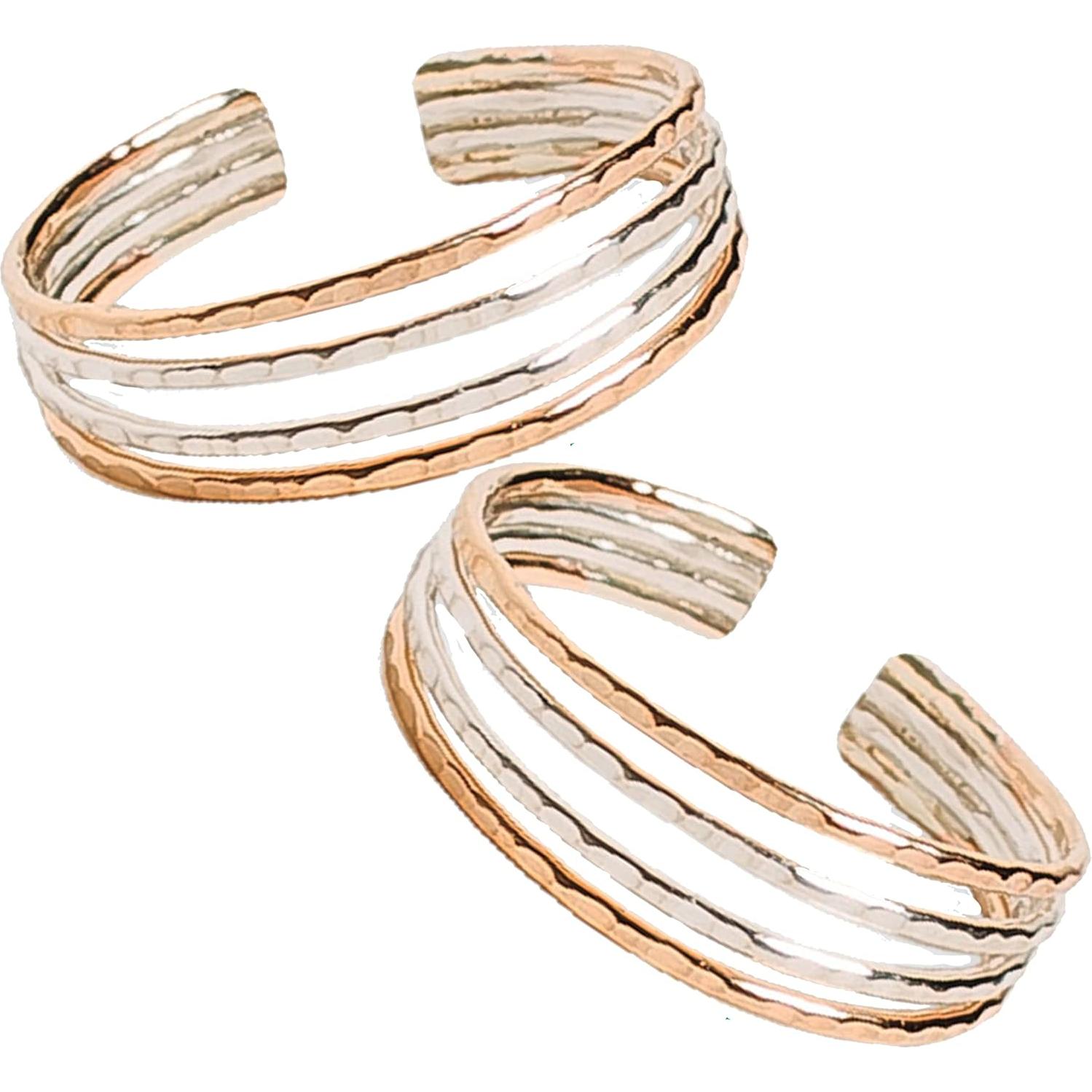 Anillo de Dedo del Pie Plata .925 y Oro 14K Ajustable Unisex