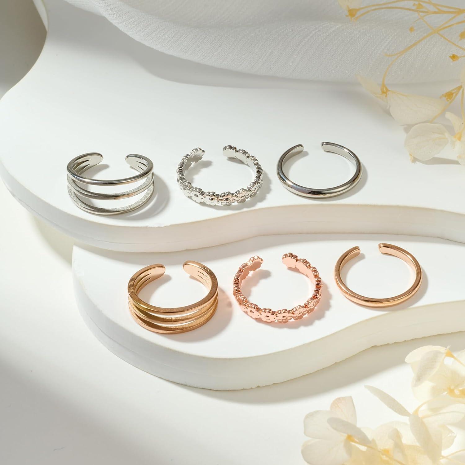 Anillos Ajustables para Dedos de los Pies TOKRING - 6 Piezas Plata y Oro Rosa
