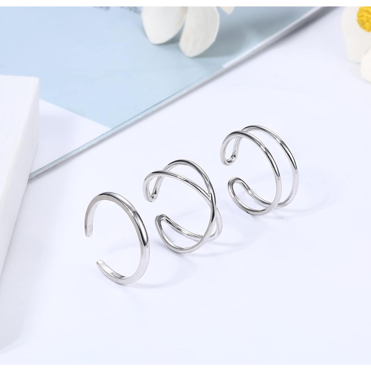 Set de 3 Anillos Abiertos Ajustables de Plata Esterlina 925 PATISORNA